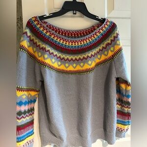 Retro inspired Fair Isle sweater.  This season. 
Boatneck.  Nice medium weight